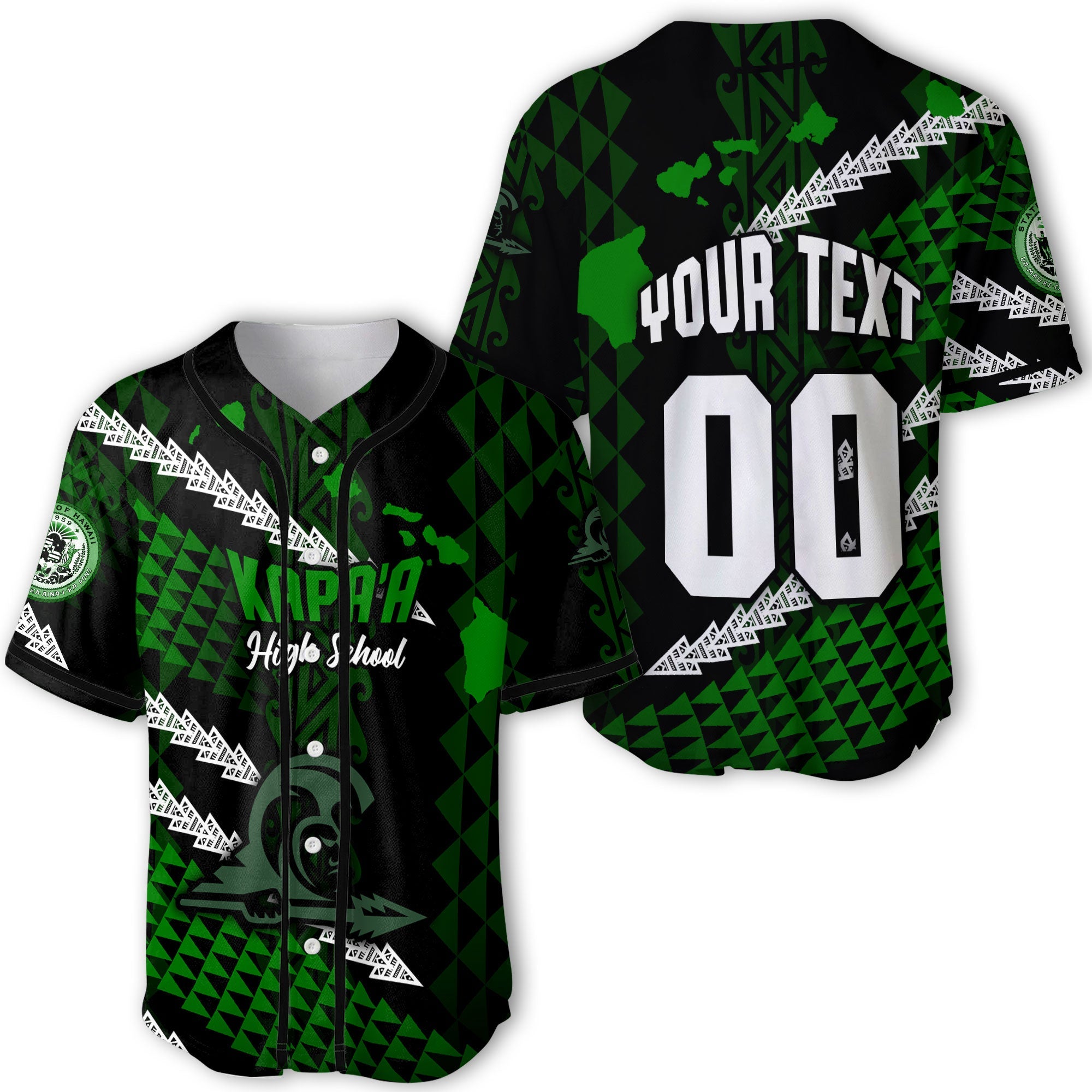 Hawaii Kapaa High School Custom Baseball Jersey Map Style