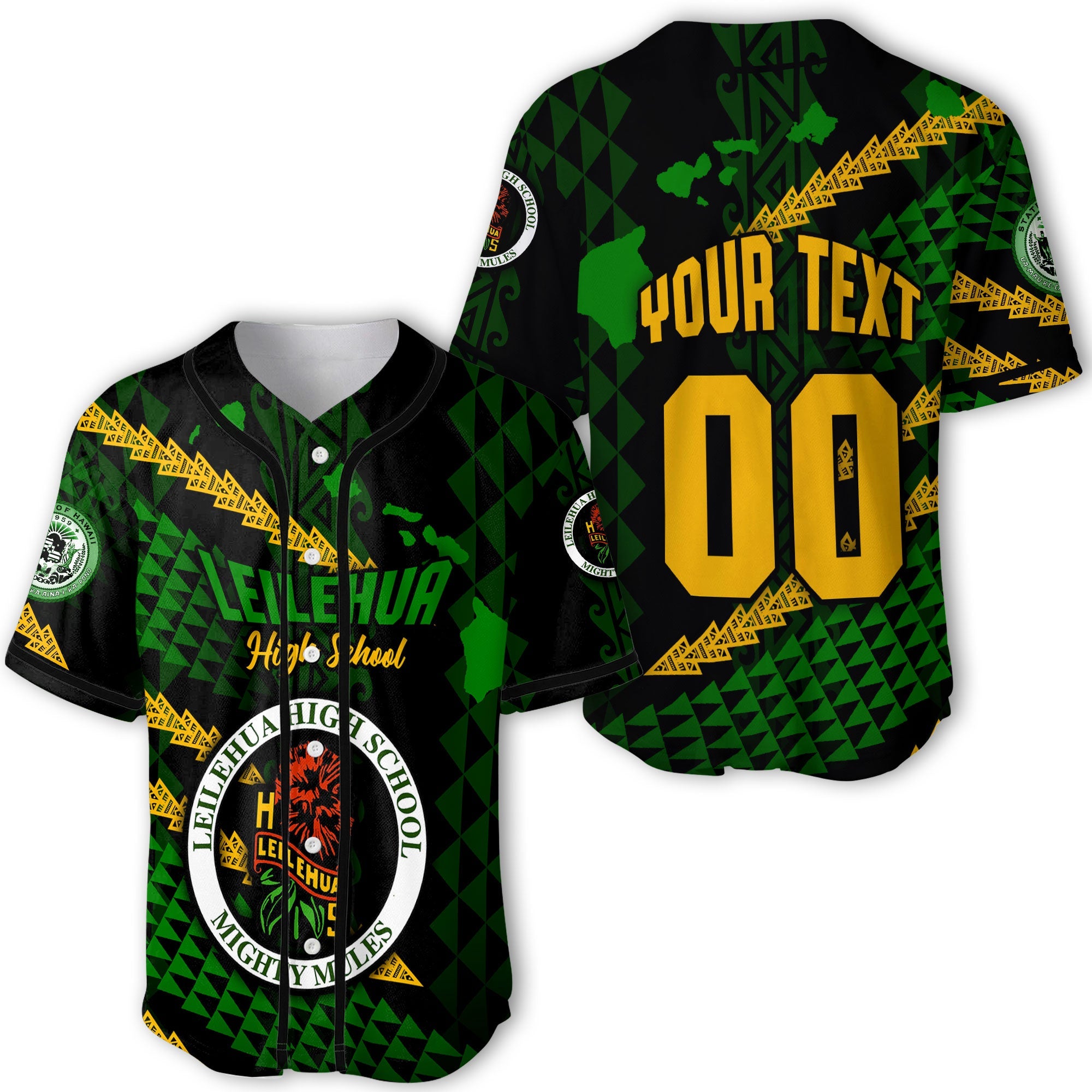 Hawaii Leilehua High School Custom Baseball Jersey Map Style