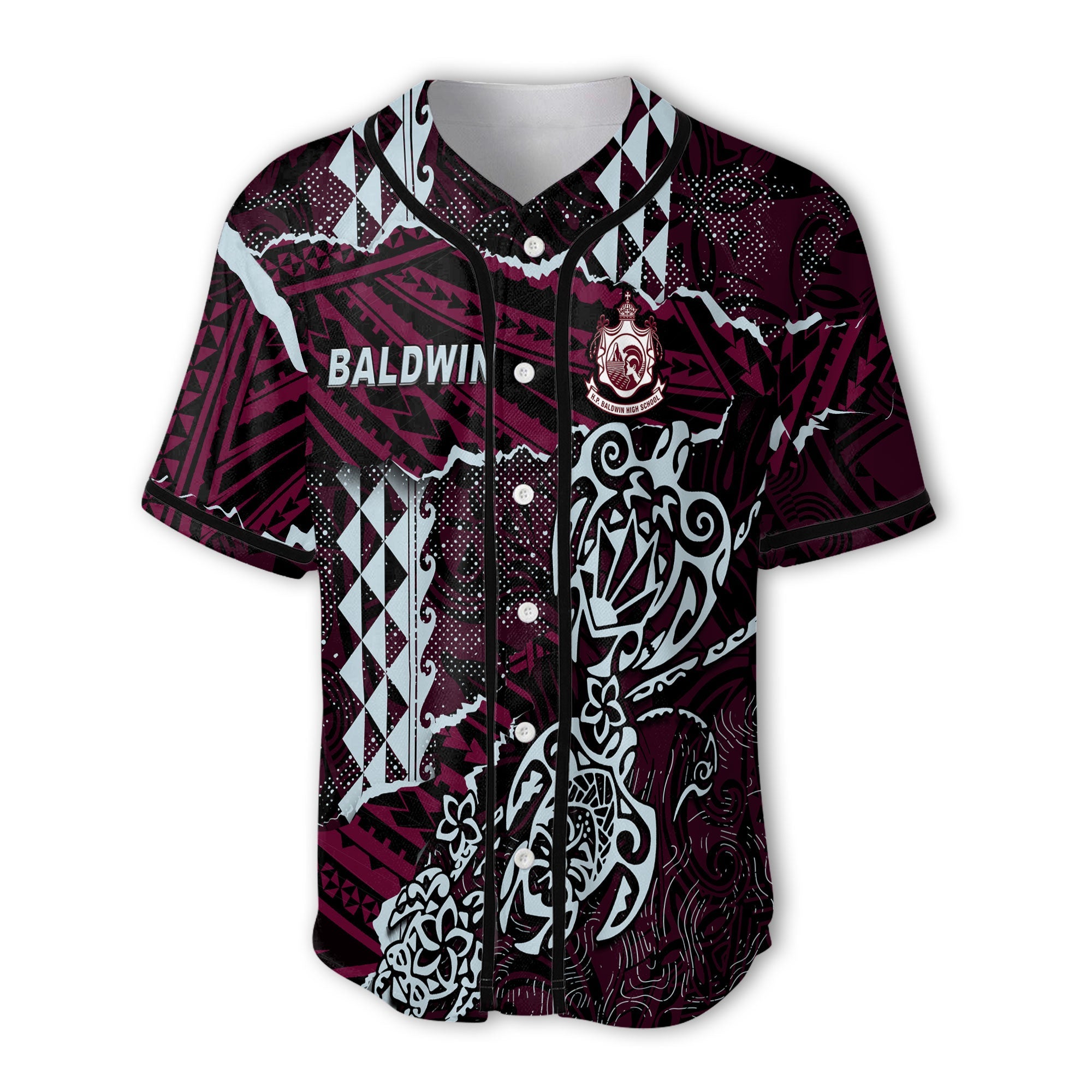 Hawaii Baldwin High School Custom Baseball Jersey Polynesian Turtle Style