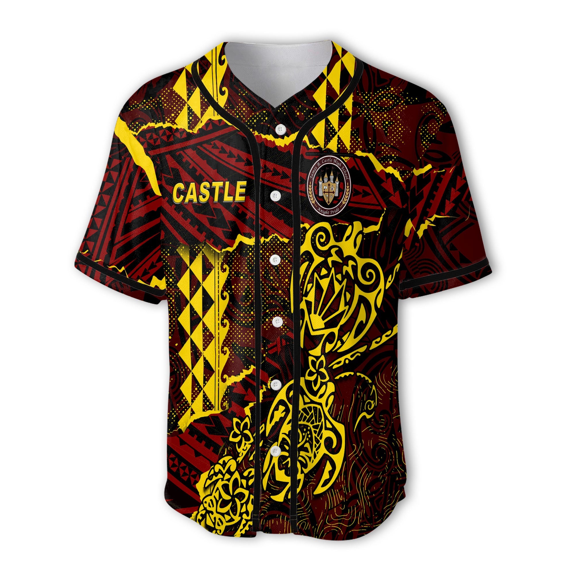 Hawaii Castle High School Custom Baseball Jersey Polynesian Turtle Style