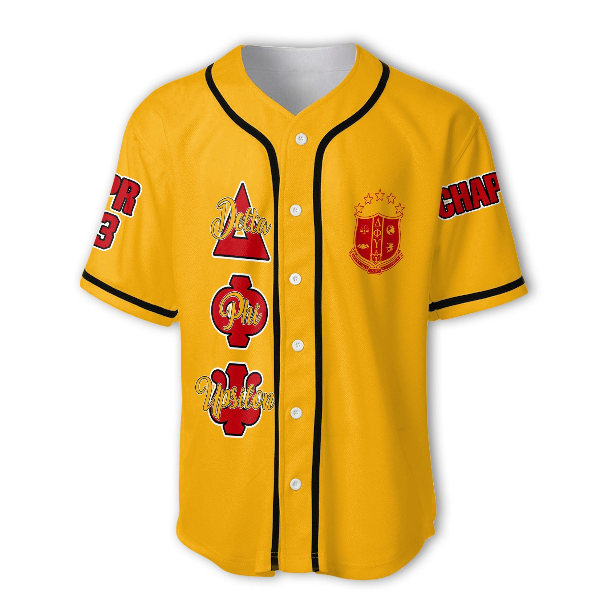 Fraternity Baseball Jersey - Personalized Delta Phi Upsilon Baseball Jersey Original Yellow Style