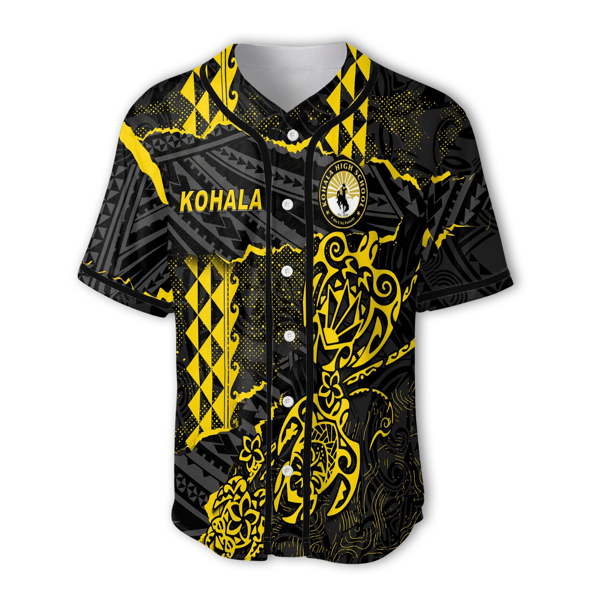 Hawaii Kohala High School Custom Baseball Jersey Polynesian Turtle Style