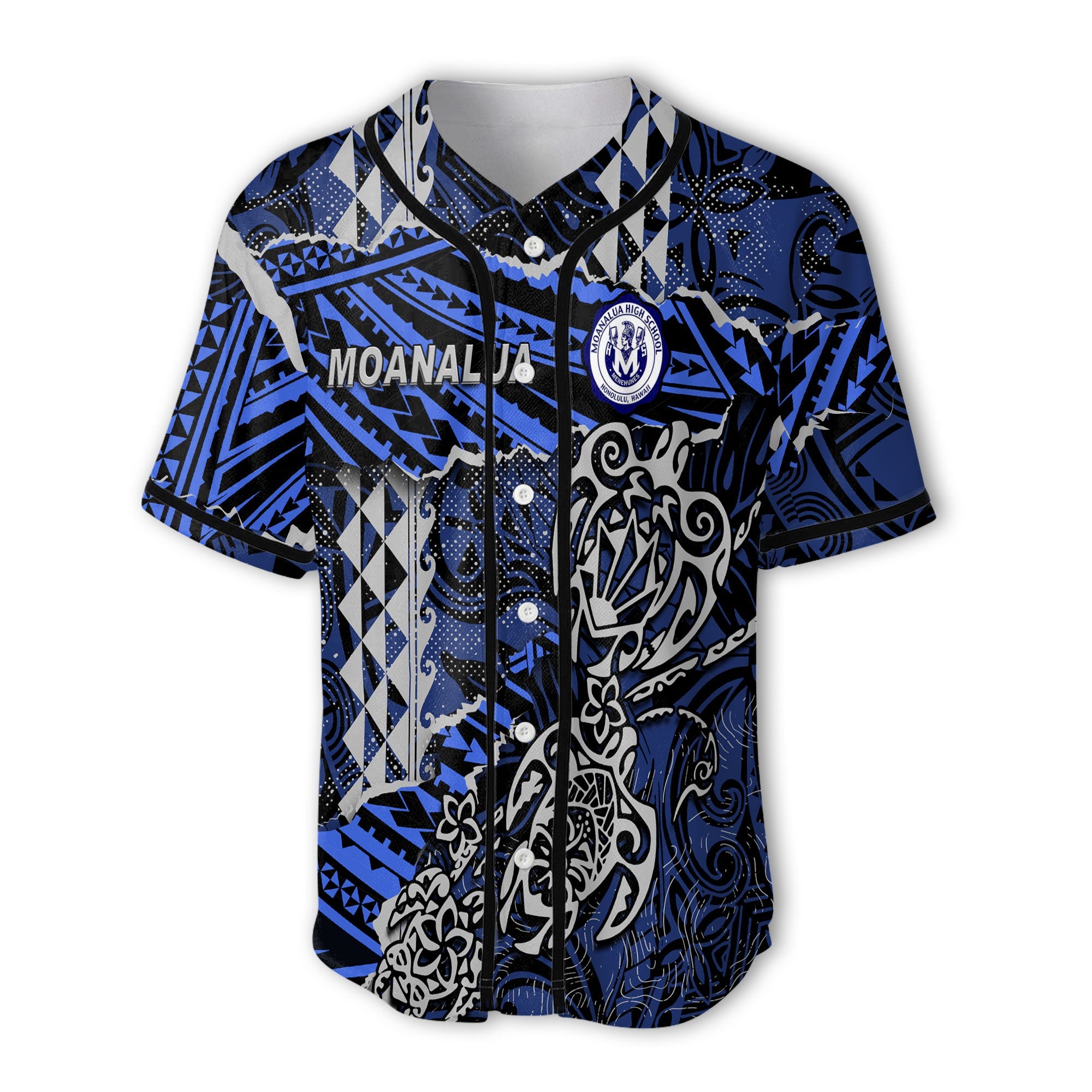 Hawaii Moanalua High School Custom Baseball Jersey Polynesian Turtle Style