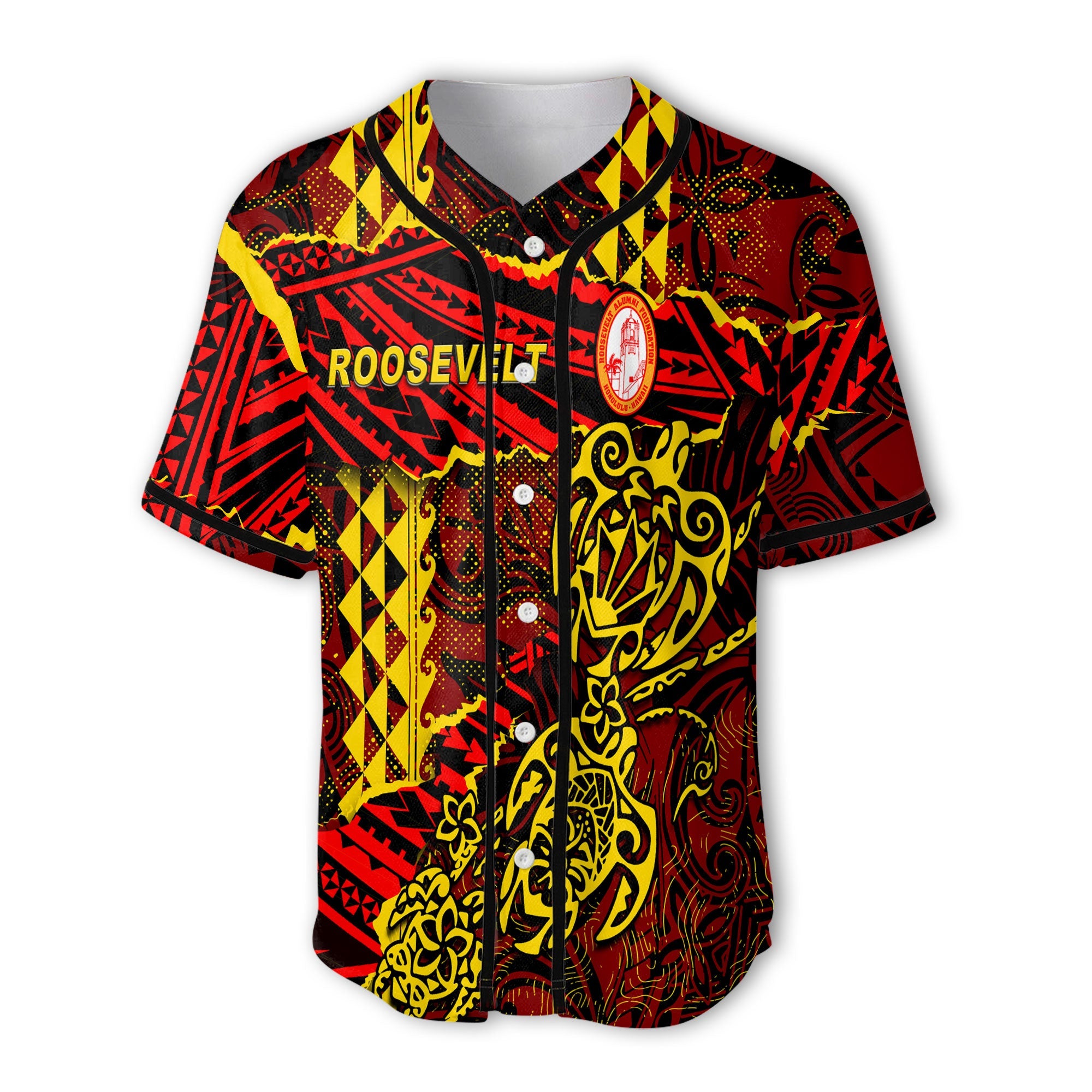 Hawaii Roosevelt High School Custom Baseball Jersey Polynesian Turtle Style