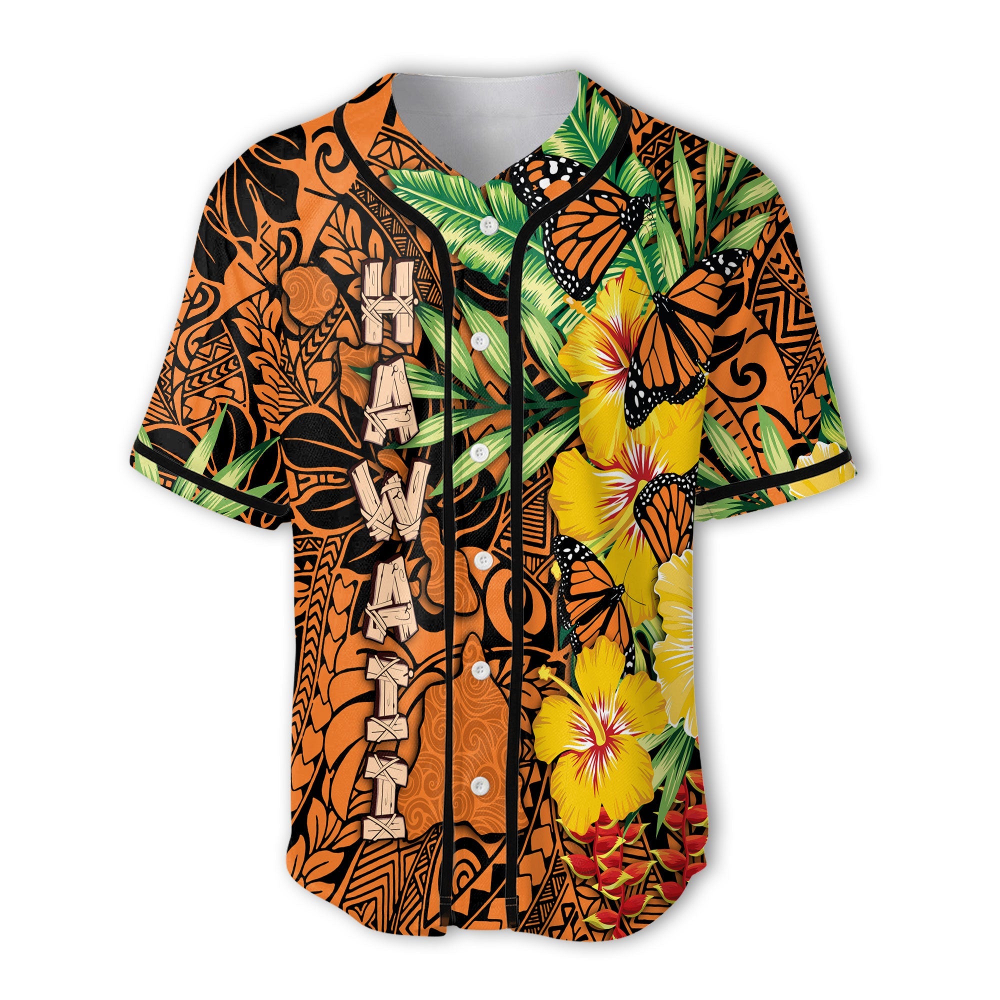 Hawaii Baseball Jersey Kamehameha Butterfly Tropical Style