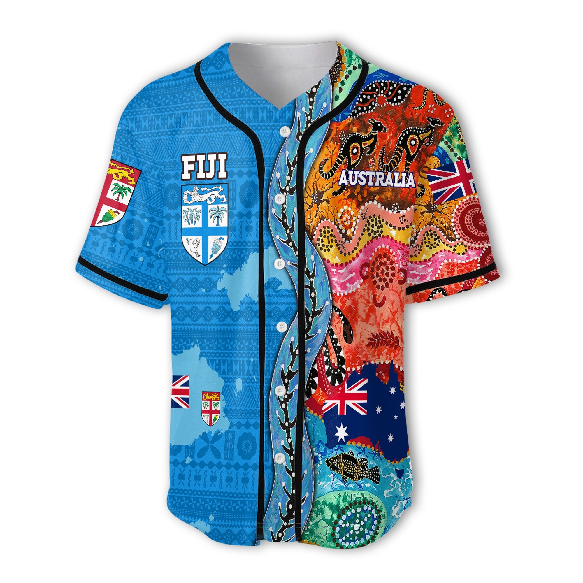 Custom Fiji Tapa & Australia Aboriginal Baseball Jersey