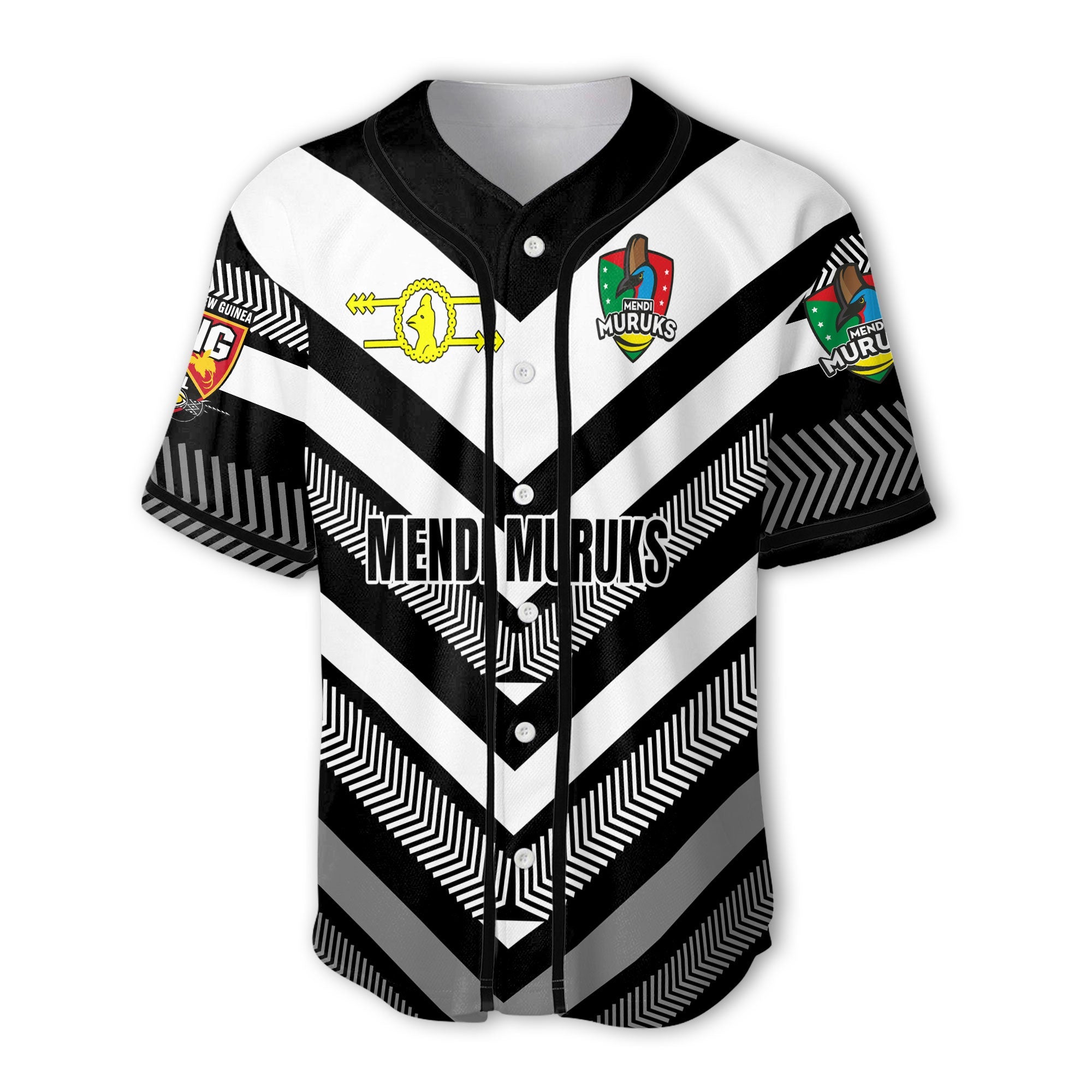 Custom Mendi Muruks Baseball Jersey Papua New Guinea Rugby Black & White Style