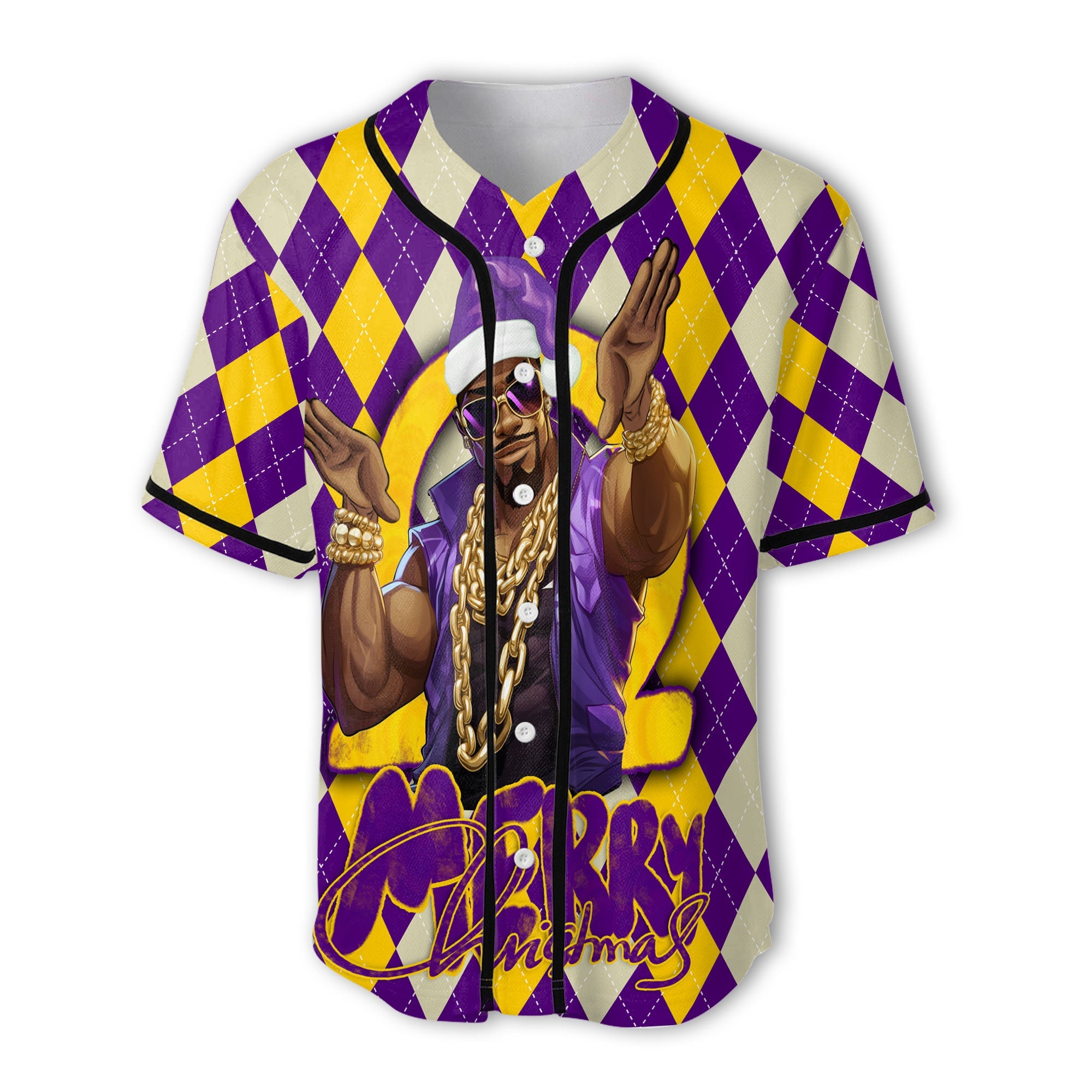 Fraternity Baseball Jersey - OPP Christmas Baseball Jersey Bulldog Purple Gold Caro Pattern Style