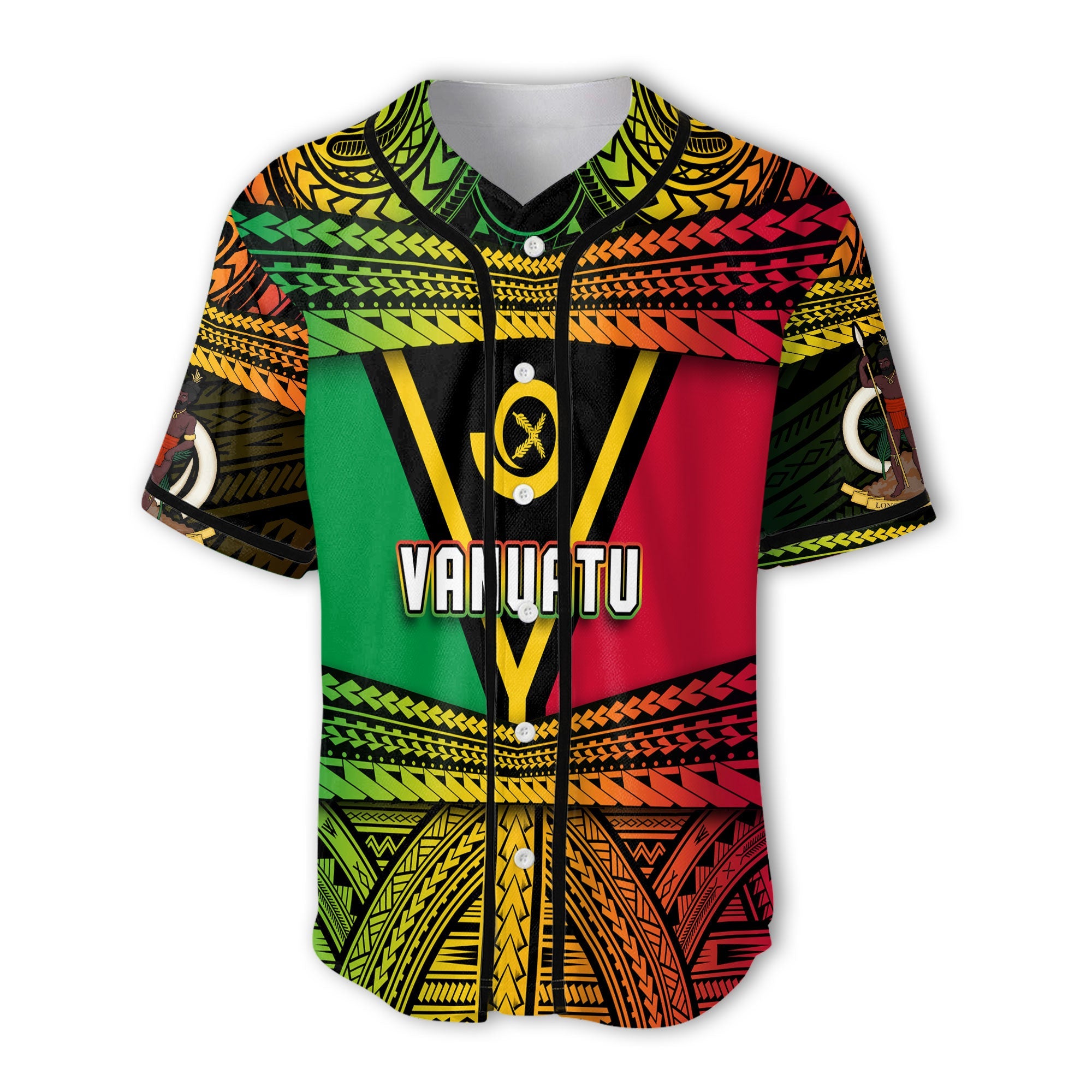 Custom Vanuatu Flag & Coat Of Arms Baseball Jersey Reggae Style