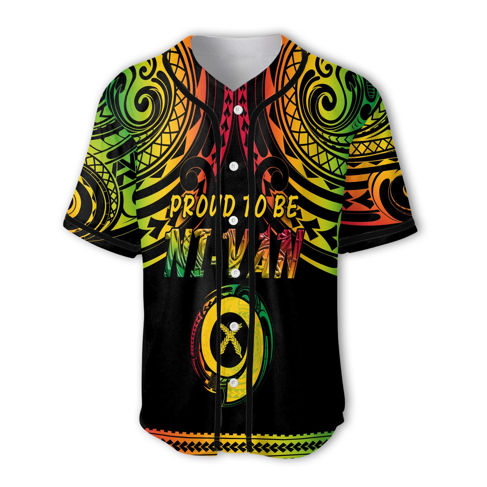 Vanuatu Proud To Be Ni-Van Baseball Jersey Coat Of Arms Reggae Style