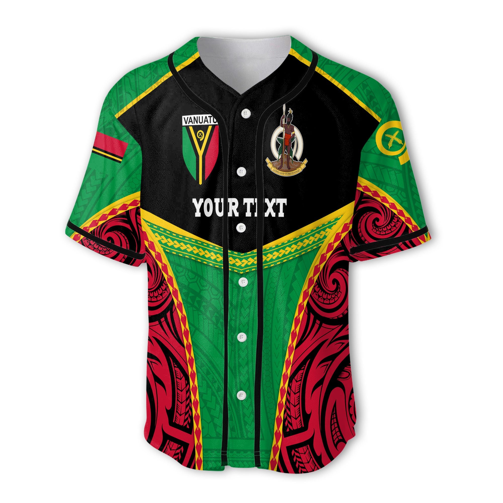 Custom Vanuatu Flag & Coat Of Arms Baseball Jersey Black Style