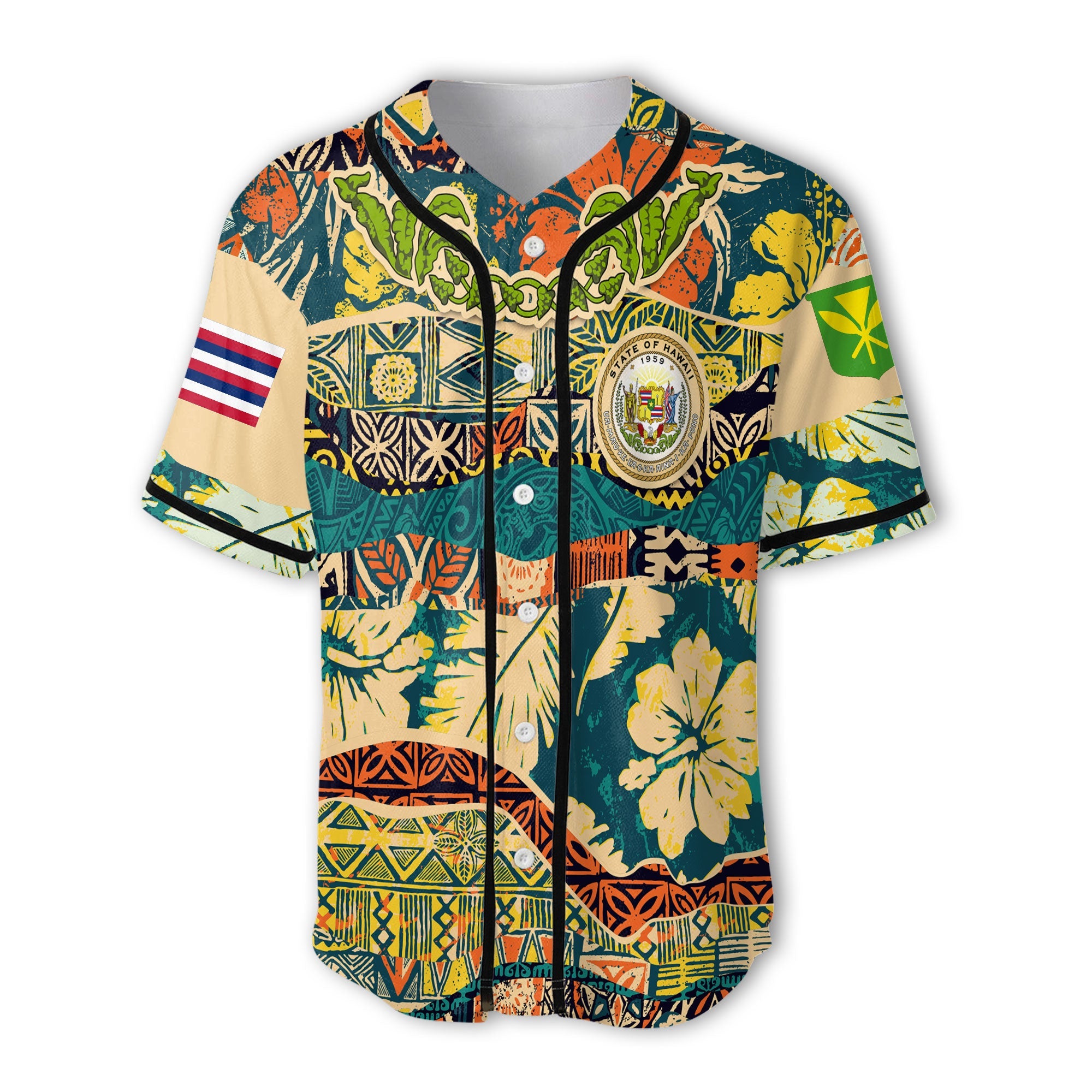 Hawaii Flag Baseball Jersey Coat Of Arm Style