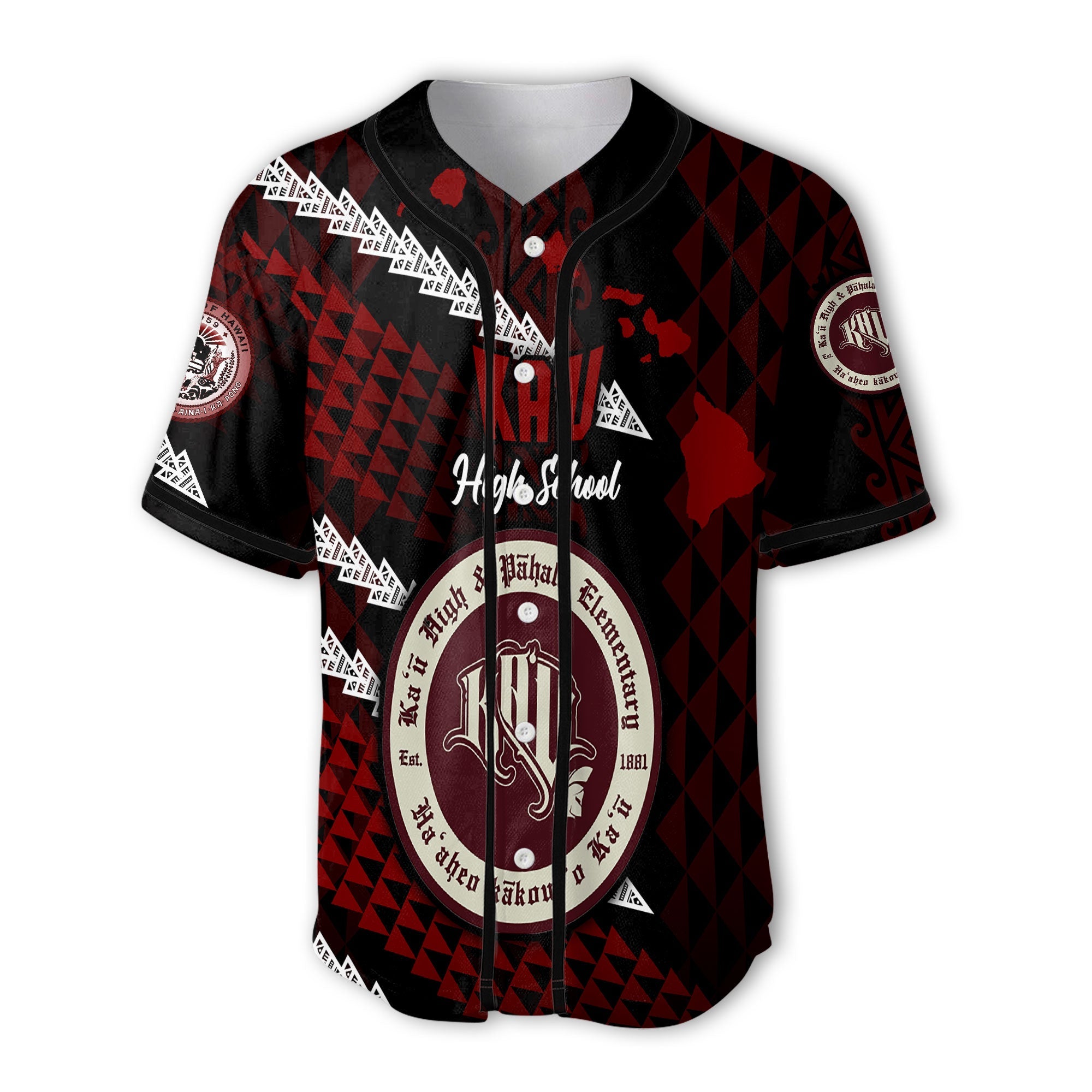 Hawaii Kau High & Pahala Elementary School Custom Baseball Jersey Map Style