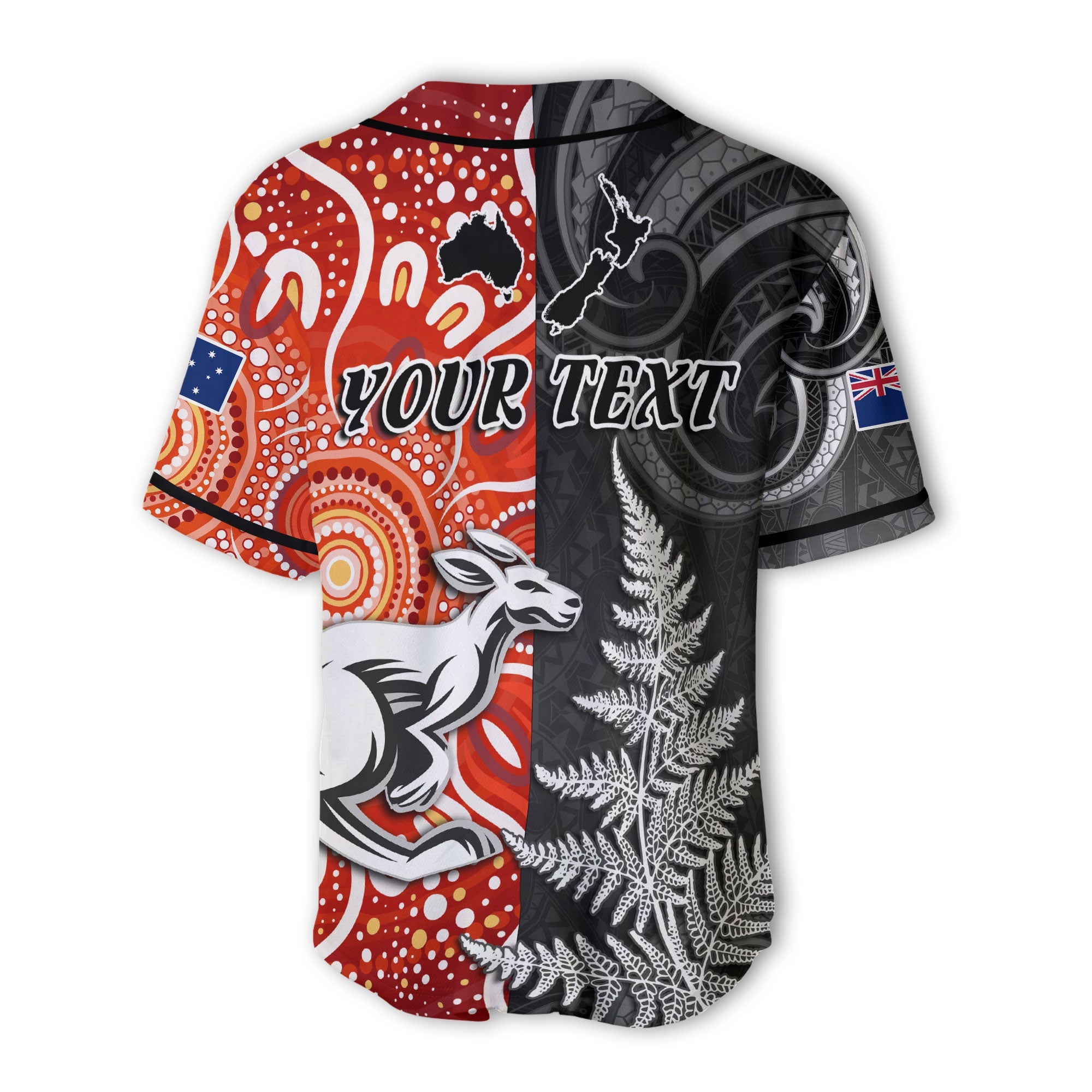 Custom New Zealand Rugby Baseball Jersey Aotearoa Silver Fern & Aussie Kangaroo Maori & Aboriginal - LH1