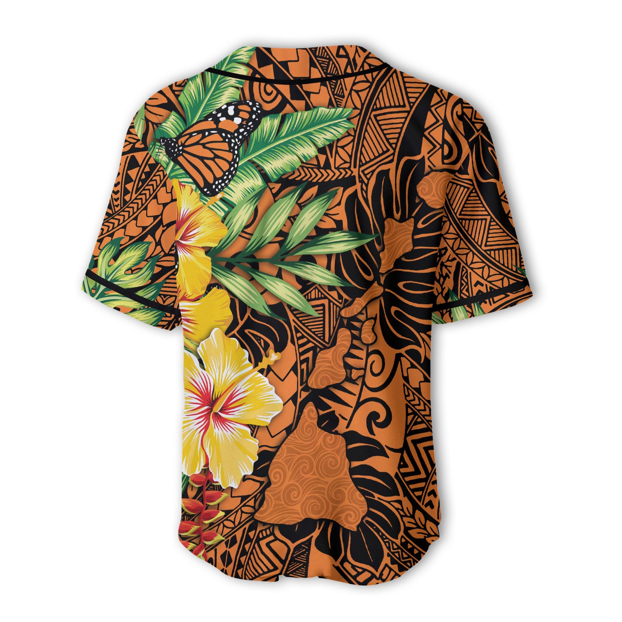 Hawaii Baseball Jersey Kamehameha Butterfly Tropical Style