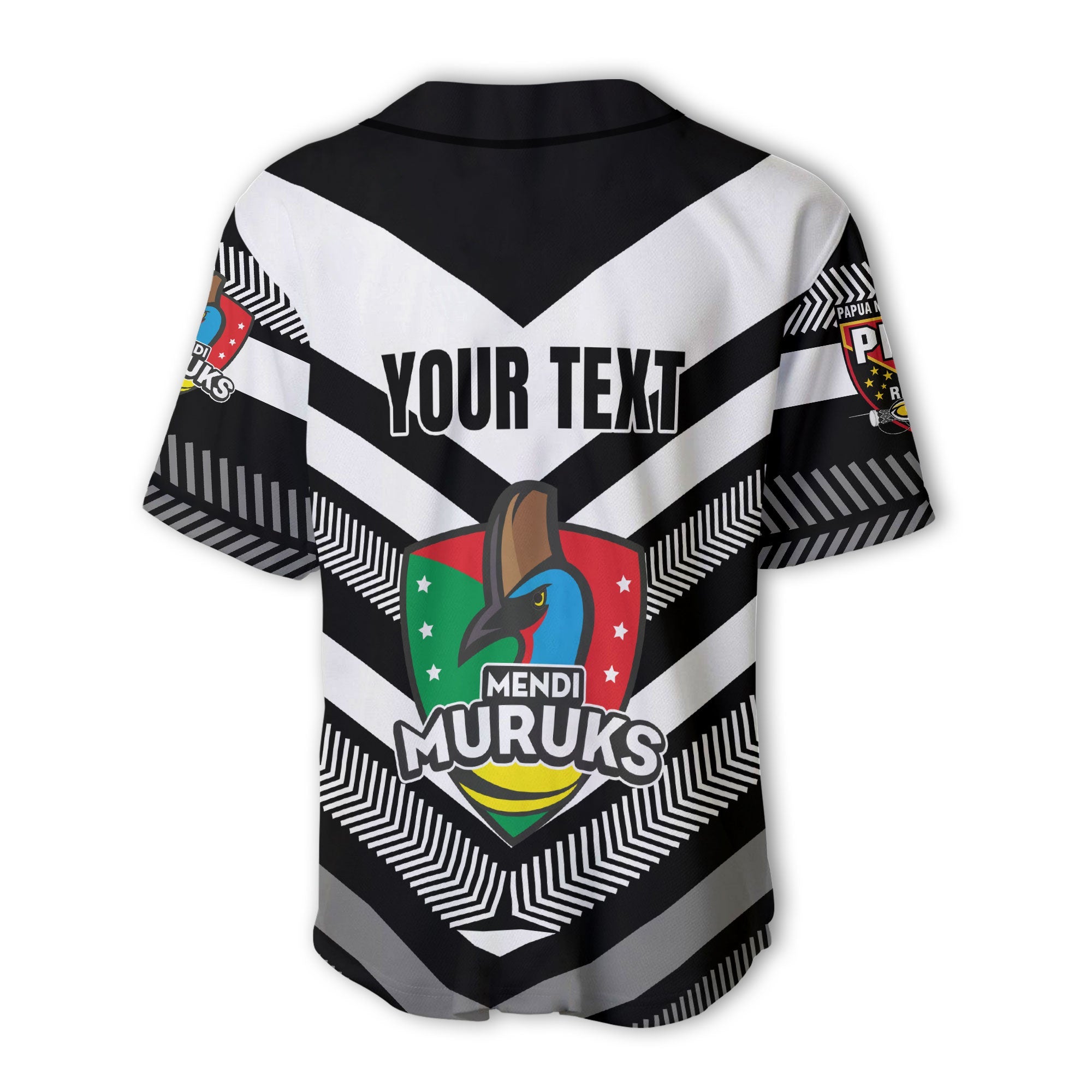 Custom Mendi Muruks Baseball Jersey Papua New Guinea Rugby Black & White Style