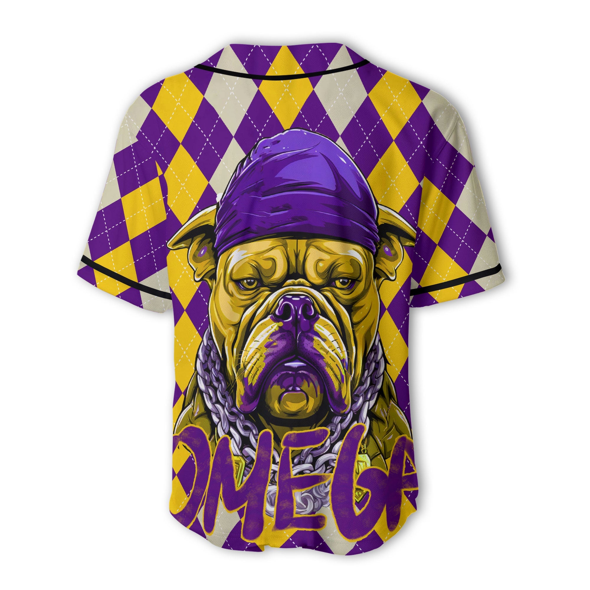 Fraternity Baseball Jersey - OPP Christmas Baseball Jersey Bulldog Purple Gold Caro Pattern Style