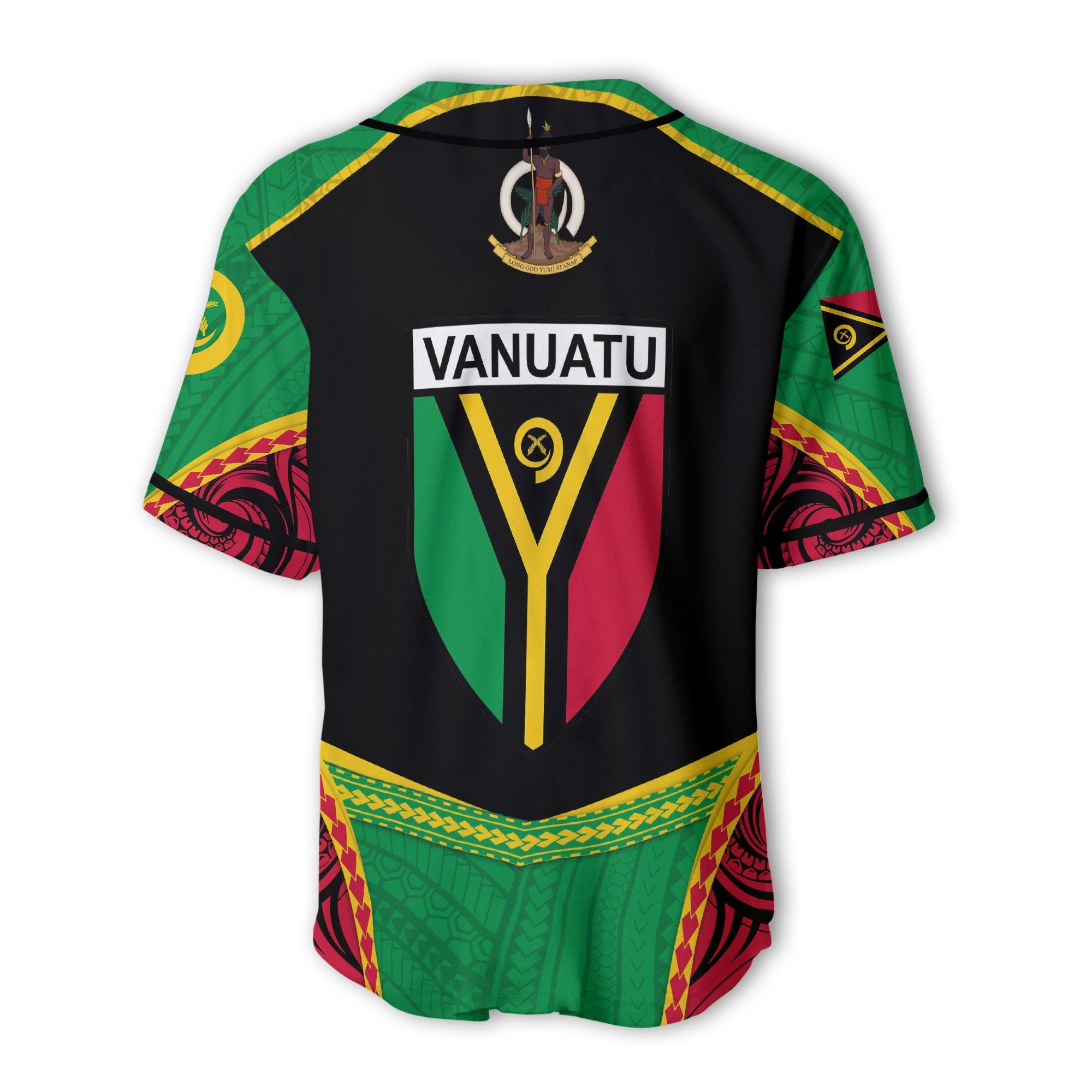 Custom Vanuatu Flag & Coat Of Arms Baseball Jersey Black Style