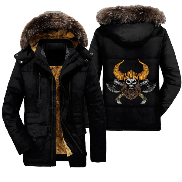 Viking Parka Jacket Beard Skull Cross Axes