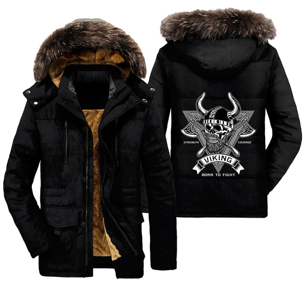 Viking Parka Jacket Bearded Warrior Skull With Crossed Axes