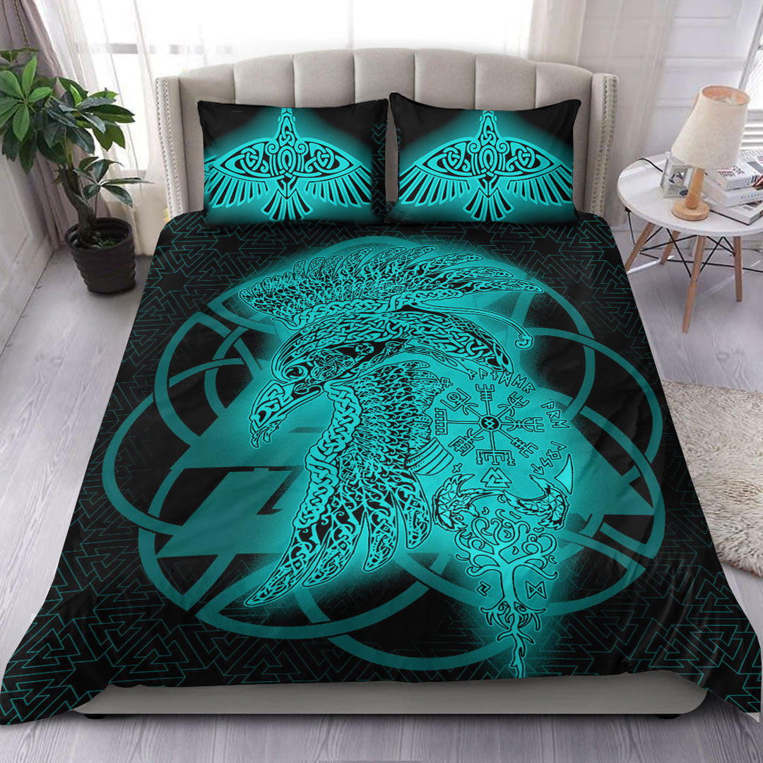 Viking Bedding Set Raven Valknut Turquoise