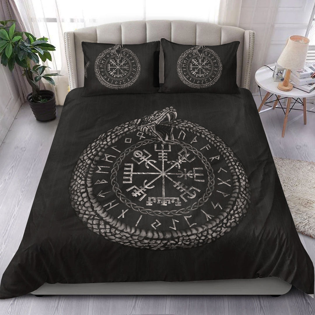 Viking Bedding Set Viking Vegvisir with Ouroboros and Runes