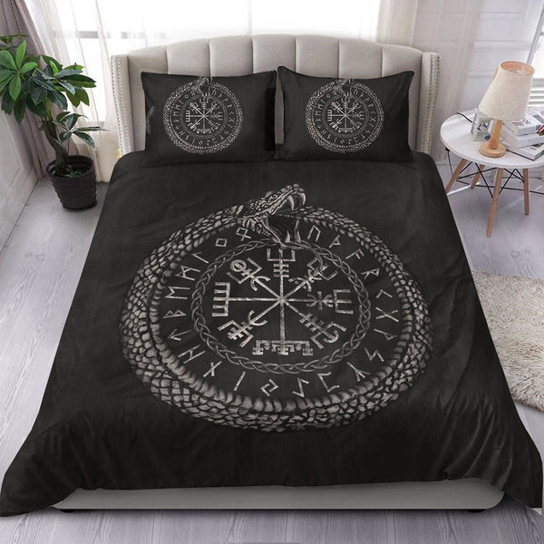 Viking Bedding Set Viking Vegvisir with Ouroboros and Runes