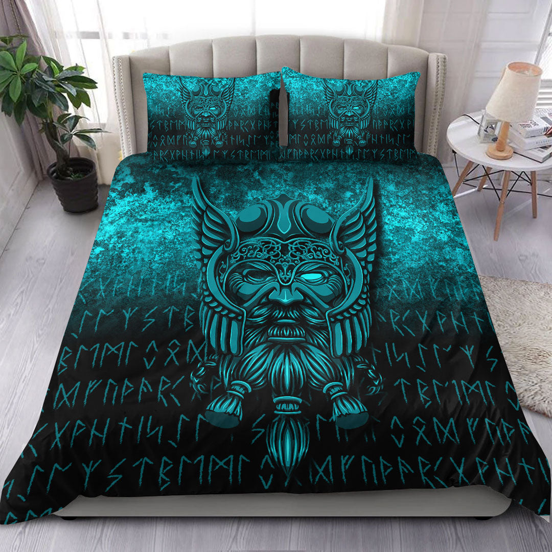 Viking Bedding Set Viking Odin Allfather In Asgard Cyan Version