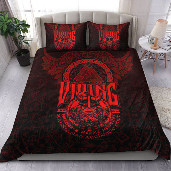 Viking Bedding Set Viking Warriors Valknut Red