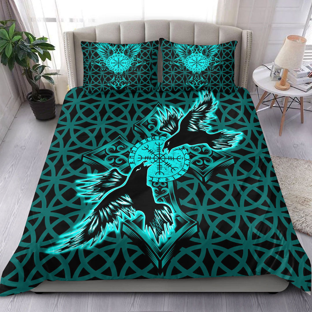 Viking Bedding Set Viking Raven Cross Turquoise