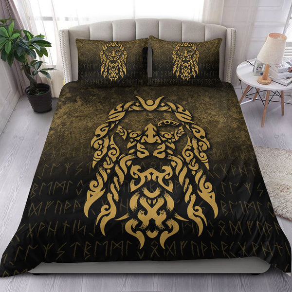 Viking Bedding Set Viking God Odin Allfather In Asgard Raven God Gold Version