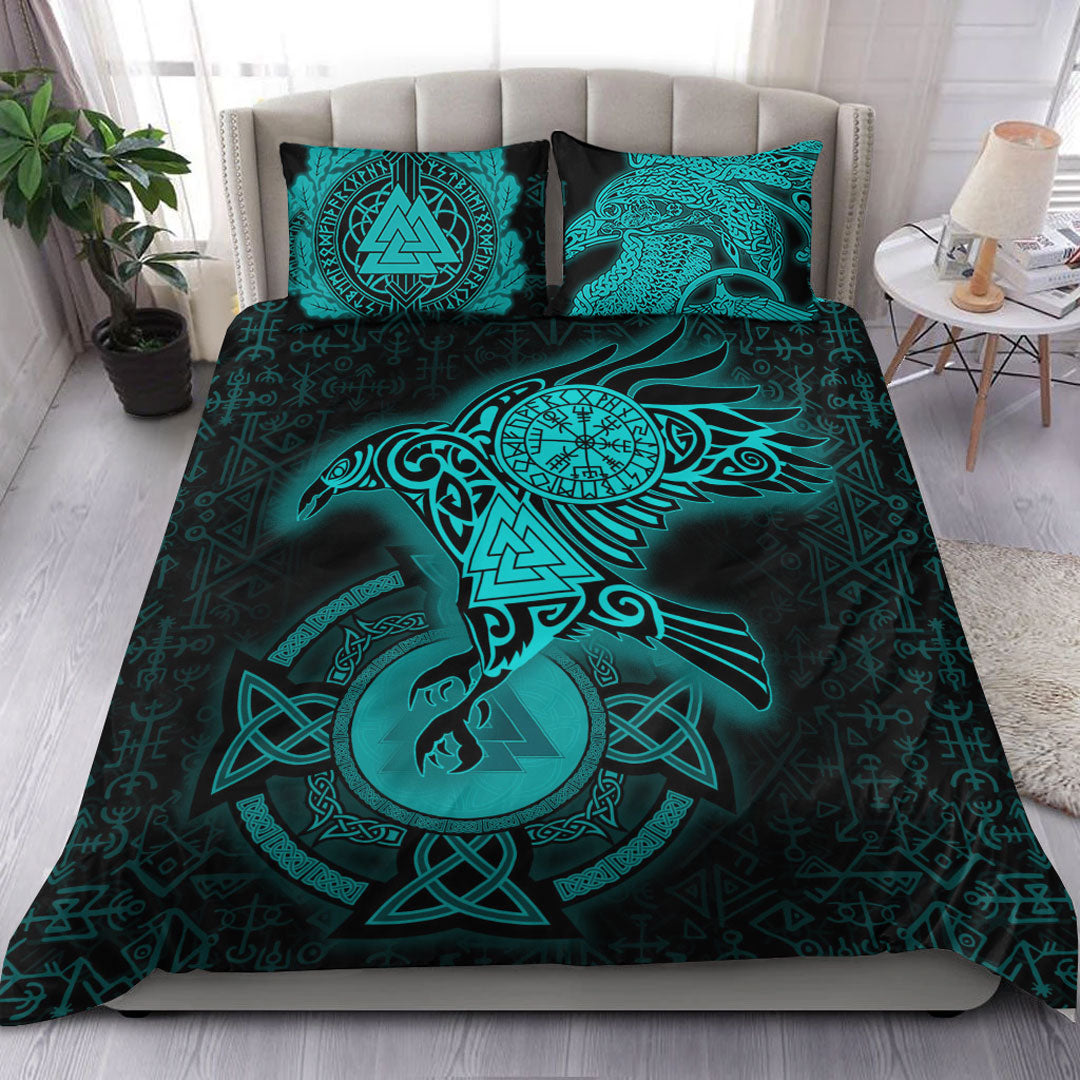 Viking Bedding Set Celtic Raven Turquoise