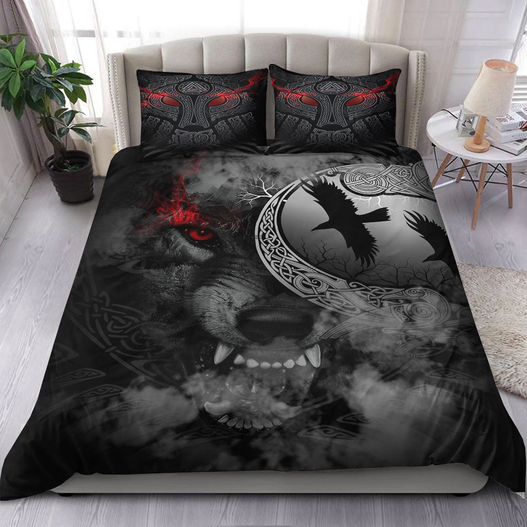 Viking Bedding Set Angry Moon Wolf