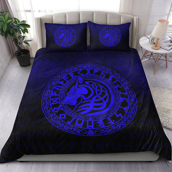 Viking Bedding Set Viking Wolf Blue Version