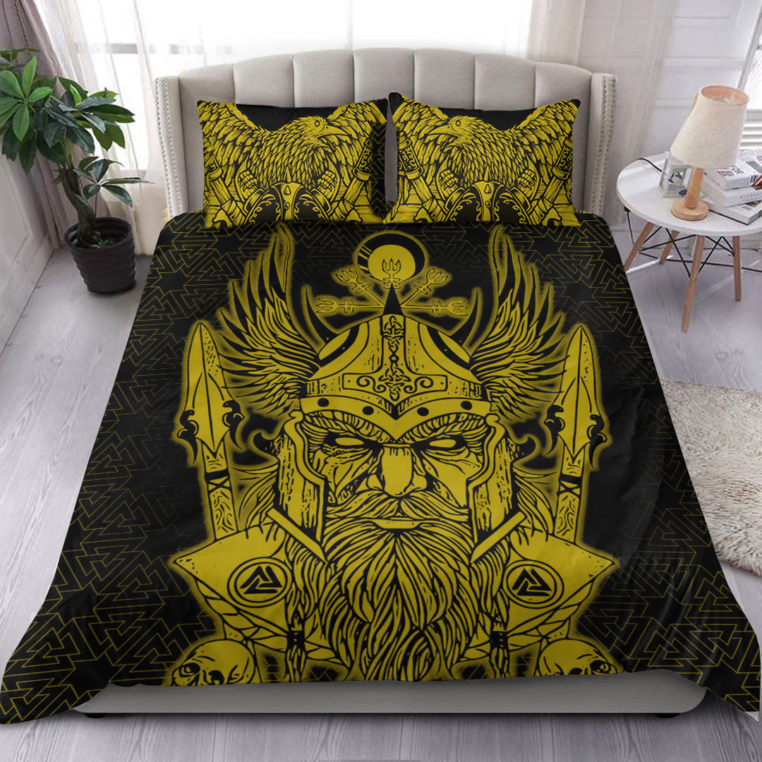 Viking Bedding Set Odin And Raven Gold