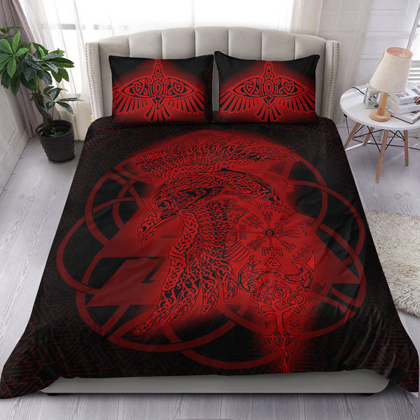 Viking Bedding Set Raven Valknut Red