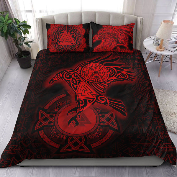 Viking Bedding Set Celtic Raven Red