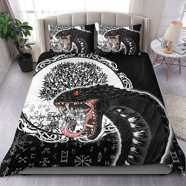 Viking Bedding Set Jomngandr and Yggdrasil Black and White