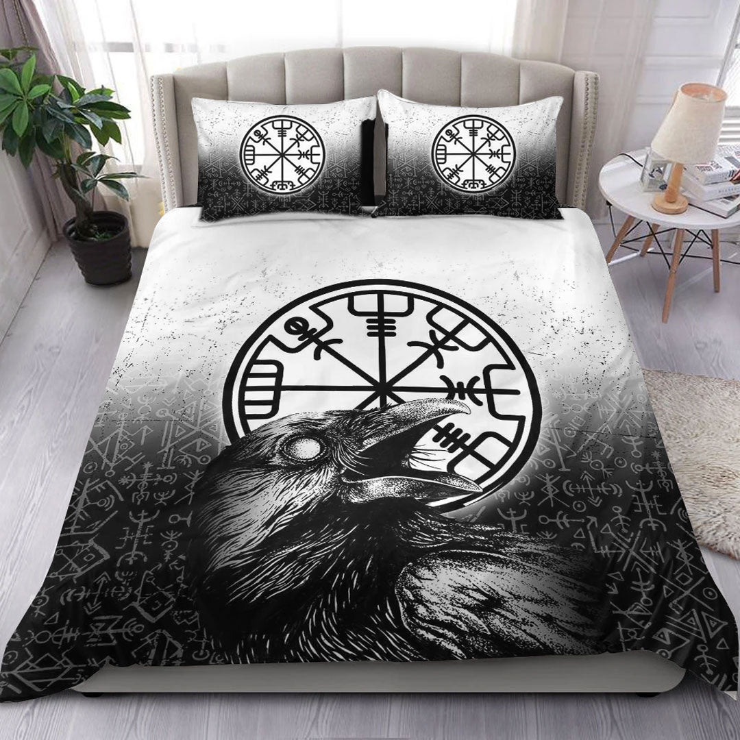 Viking Bedding Set Viking Raven Black and White Vegvisir