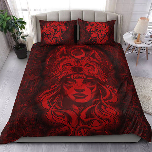 Viking Bedding Set Valkyries And Bear Raven Turquoise Ver01