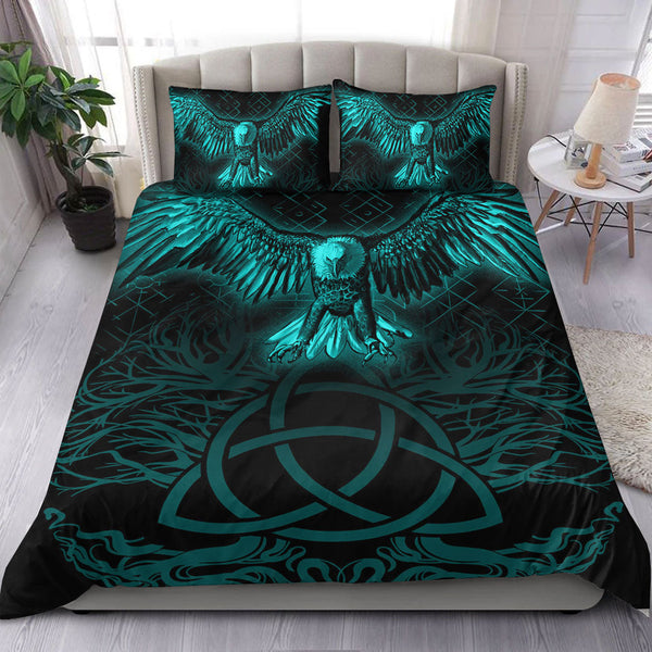 Viking Bedding Set Raven Tree Cletic Turquoise