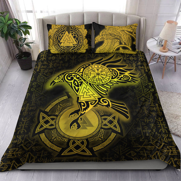 Viking Bedding Set Celtic Raven Special Yellow