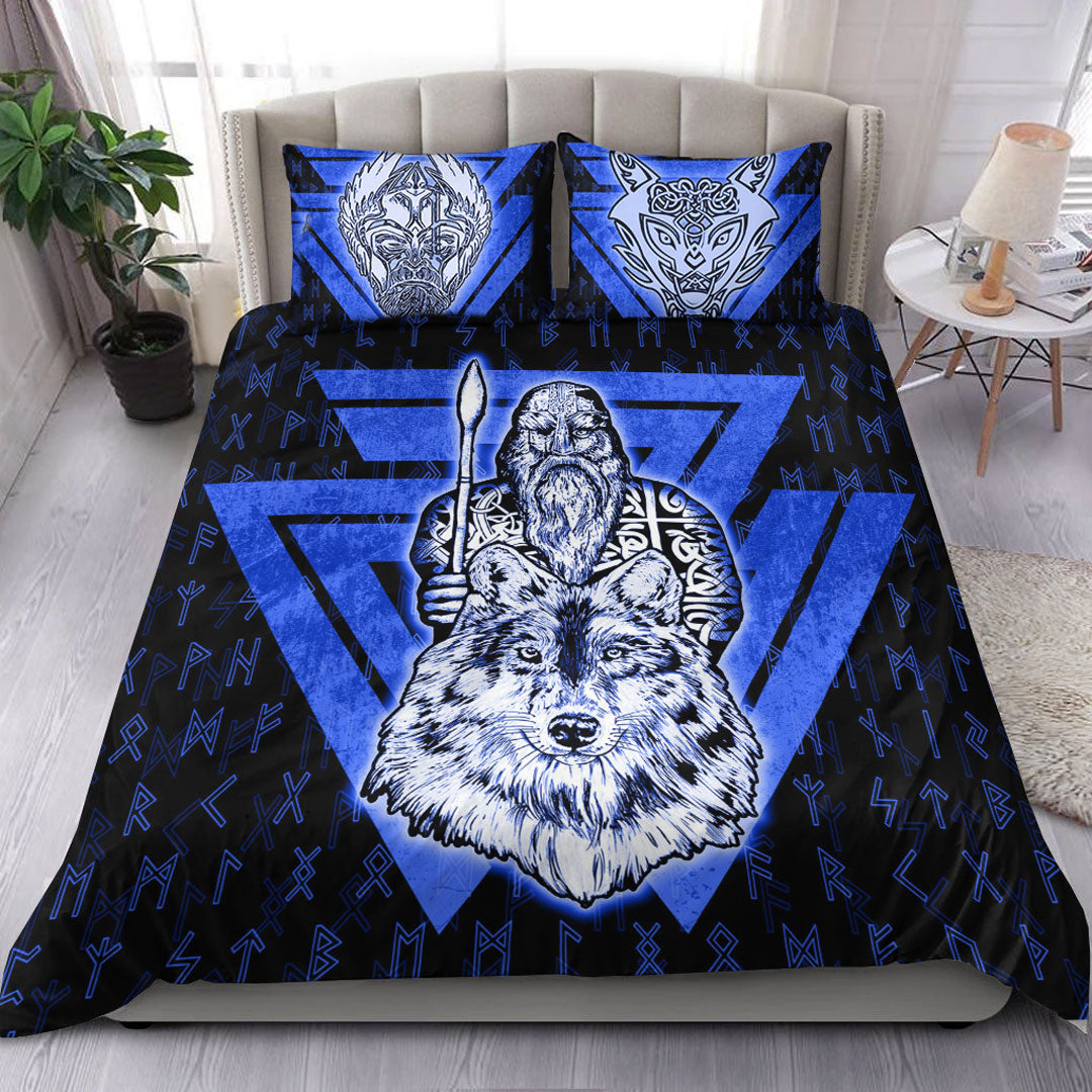 Viking Bedding Set Viking Odin Wolf Blue