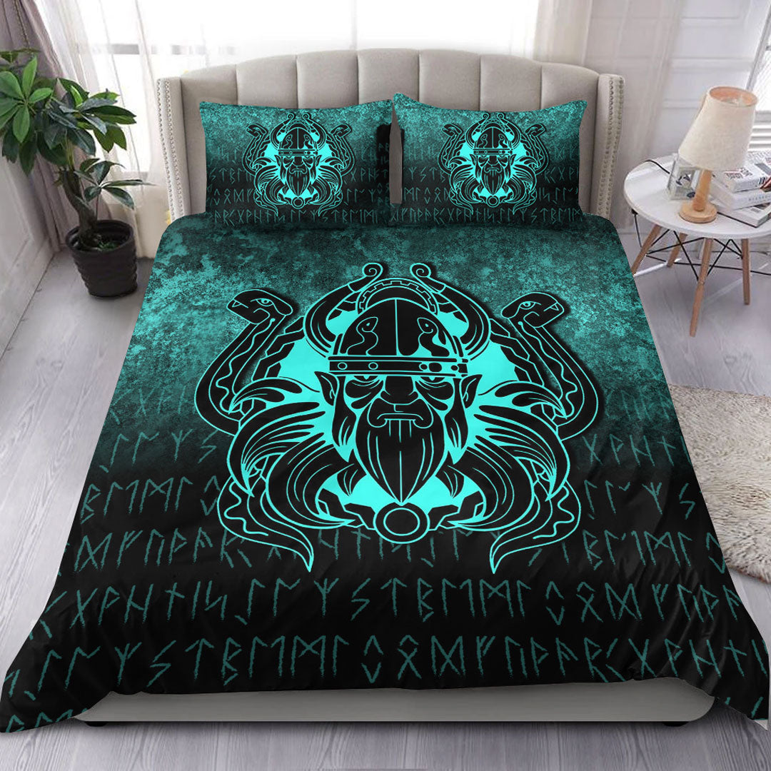 Viking Bedding Set Nordic Warrior Valhalla Norse Cyan Version