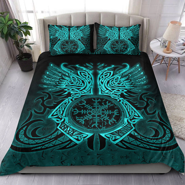 Viking Bedding Set Two Raven Cletic Turquoise Tree Cletic