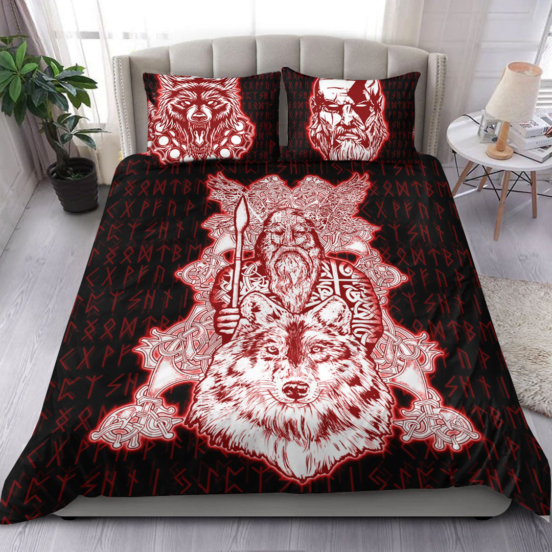 Viking Bedding Set Odin Wolf Viking Set Red