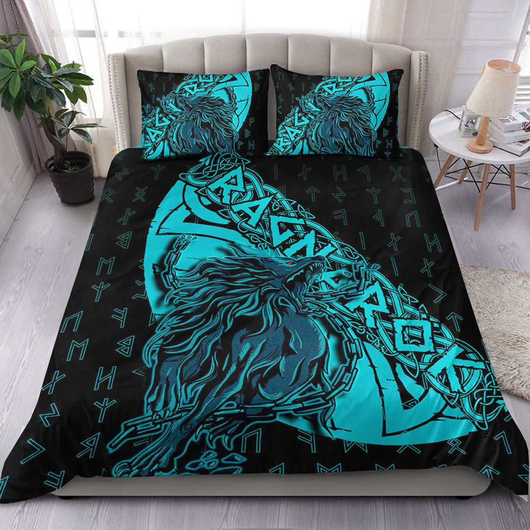 Viking Bedding Set Fenrir Ragnarok Cyan