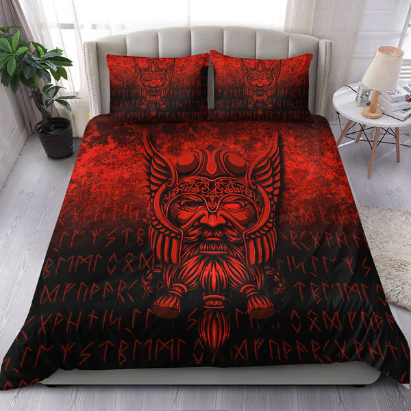 Viking Bedding Set Viking Odin Allfather In Asgard Red Version