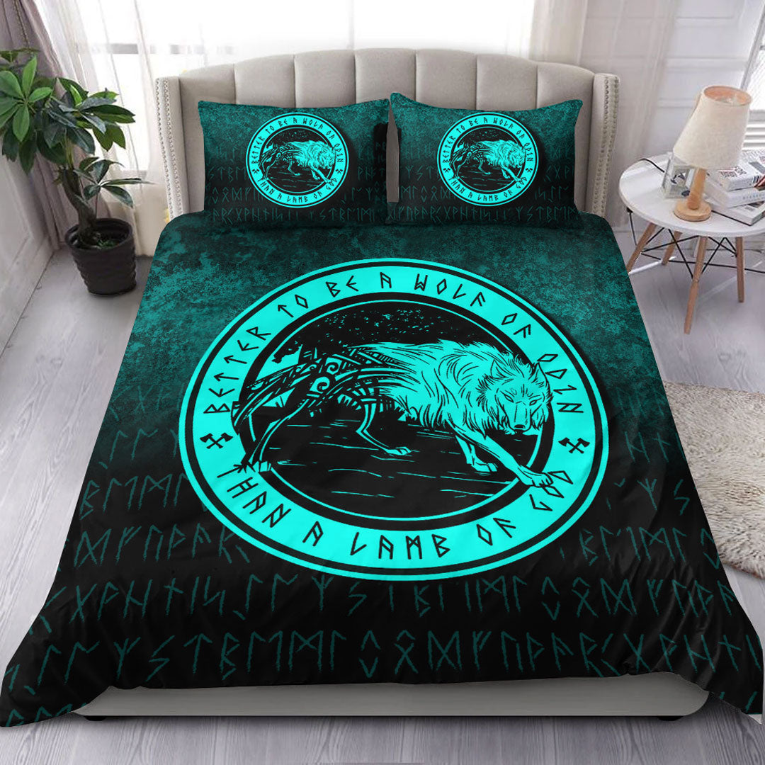 Viking Bedding Set Wolf Of Odin Cyan Version