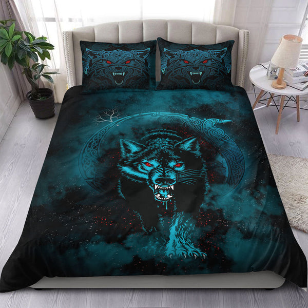 Viking Bedding Set Moon Wolf Tattoo